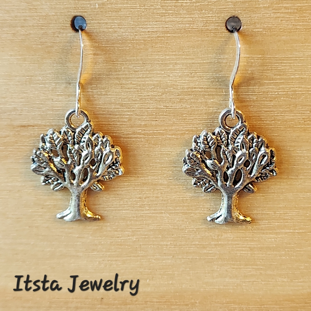 Charm Earrings On Sterling Silver French Earwires Tree Of Life 15$
